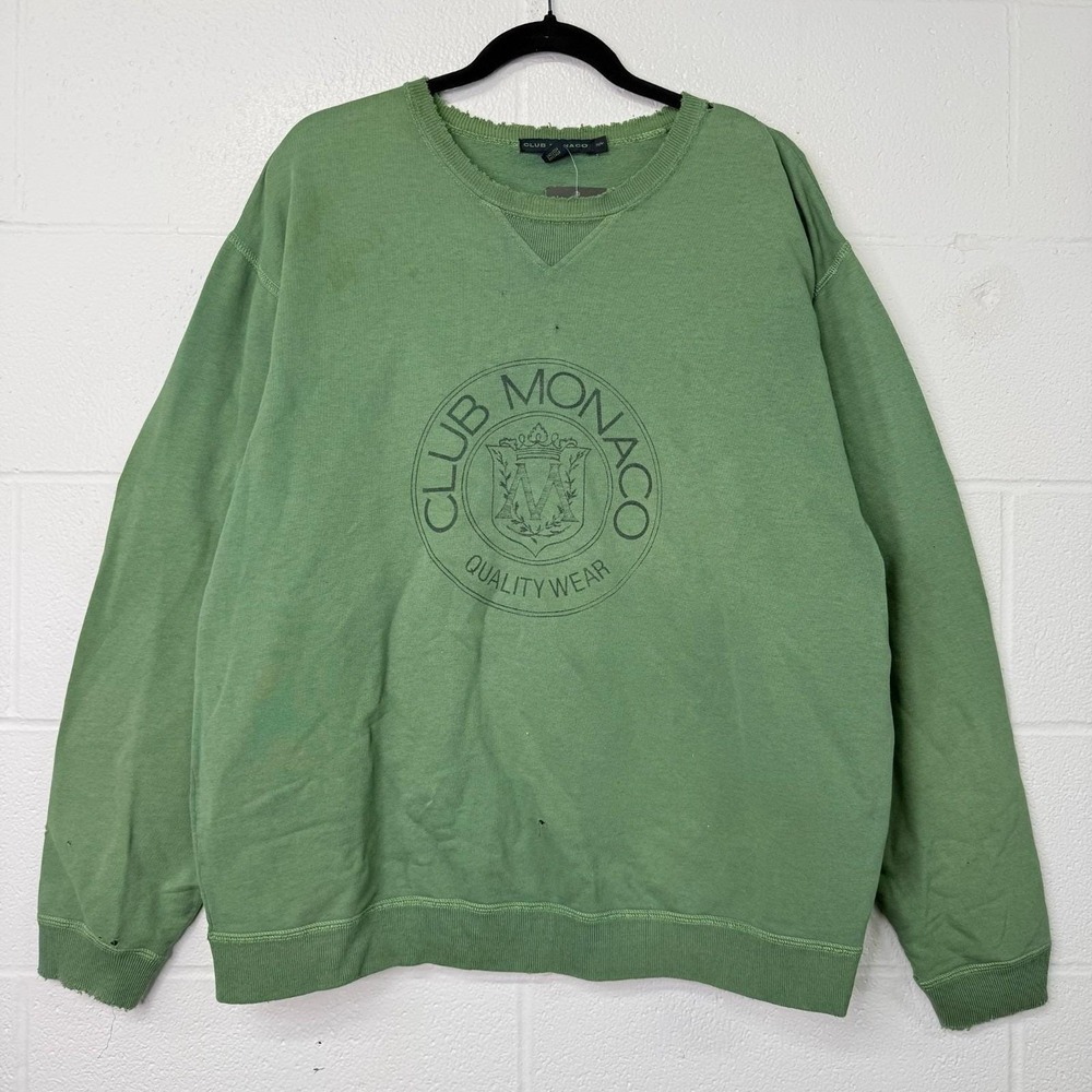 Vintage Club Monaco Heritage Crest Crewneck Sweater Green Sz M Canada 90s Y2K